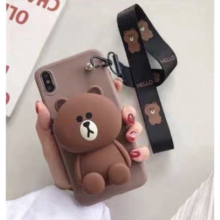 Ốp iphone XR Silicon Thú Có Ví Đựng Phụ Kiện Kèm Dây Đeo