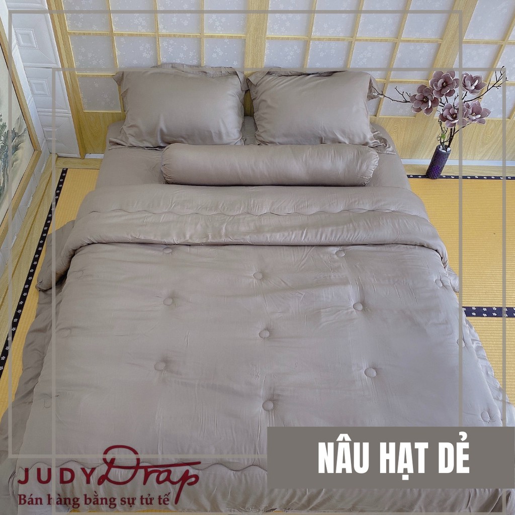 Bộ Drap 5 Món Vải Mát Lạnh Cao Cấp Màu Nâu Hạt Dẻ Judy Drap