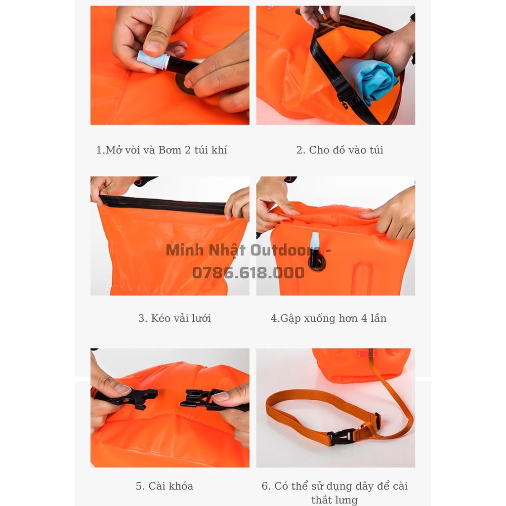 Phao bơi Naturehike 28 lít kết hợp túi khô chống thấm NH17S001G rộng rãi với các khoang chứa khí riêng an toàn khi bơi