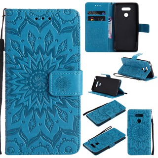Ốp lưng da nắp lật in hoa hướng dương dập nổi dành cho LG G6
