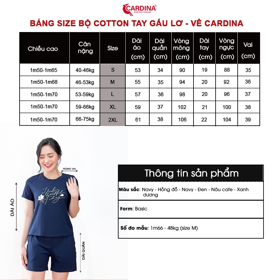 Đồ Bộ Nữ 𝐂𝐀𝐑𝐃𝐈𝐍𝐀 Chất Cotton Cao Cấp Quần Đùi Áo Cộc Tay In Chữ Trẻ Trung 2CF05