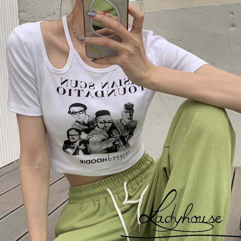 Áo Thun Croptop Tay Ngắn Cổ Tròn In Chữ Thời Trang Mùa Hè Dành Cho Nữ