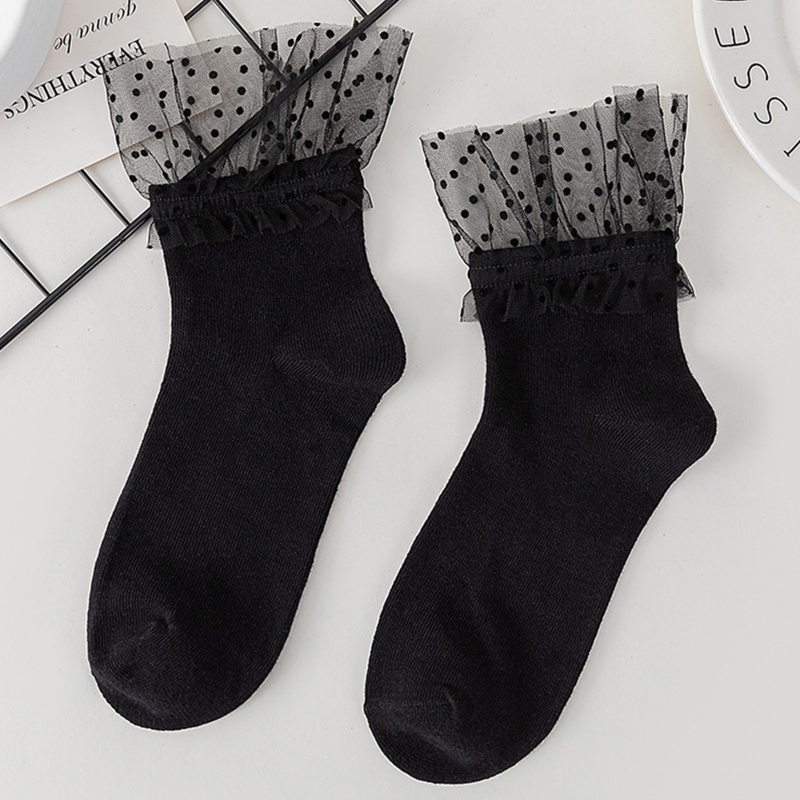 Youyo Đôi Vớ Lưới Xếp Ly Cổ Cao Đến Mắt Cá Chân Phong Cách Preppy Ngọt Ngào Cho Nữ