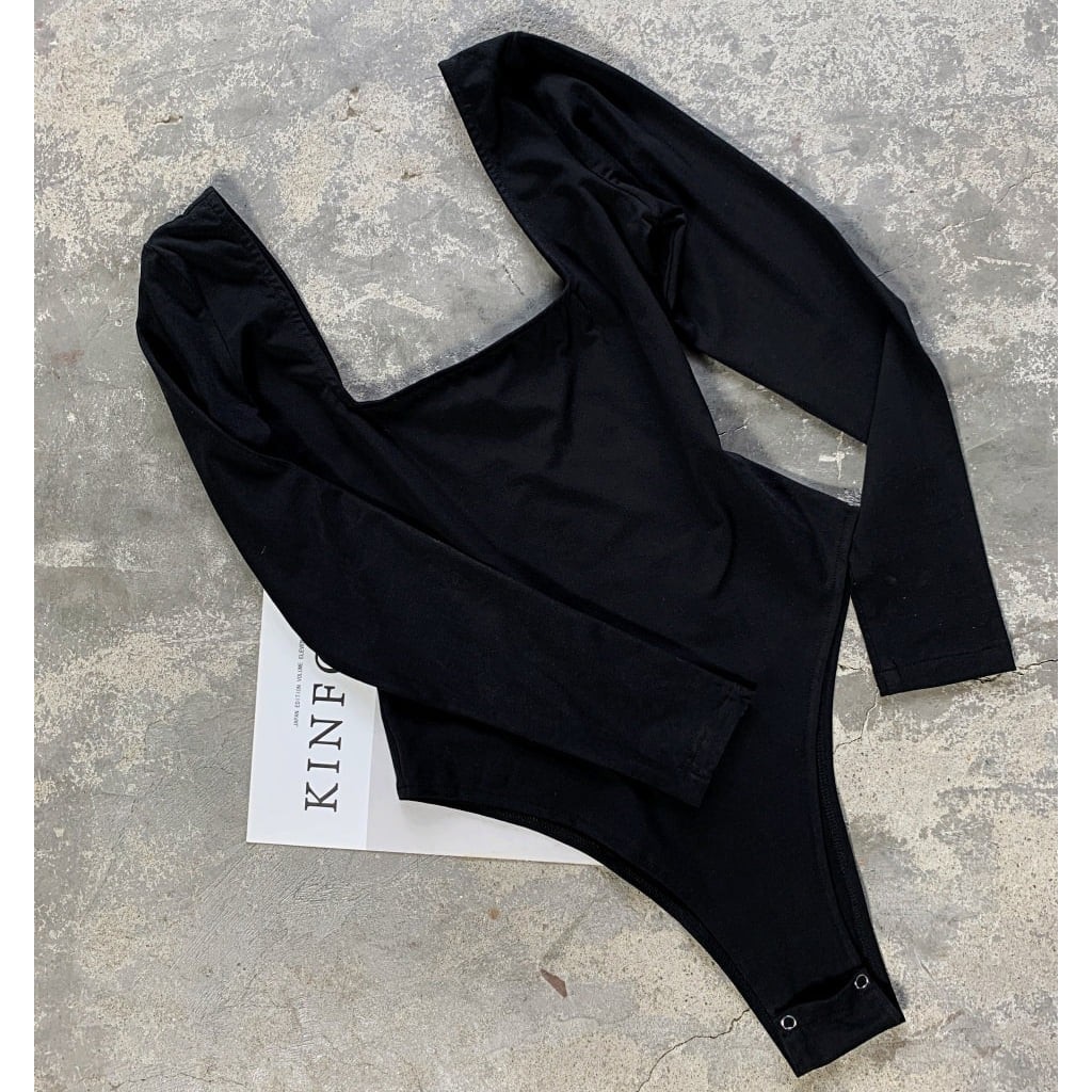 Áo bodysuit Rosie dài tay cổ vuông CECCI màu đen