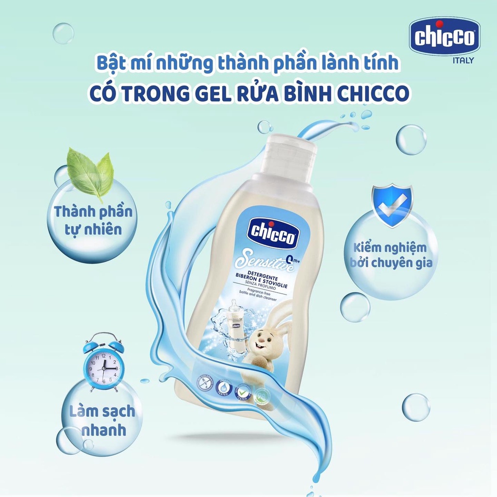 Gel dầu dừa Chicco nhập khẩu từ Ý rửa vệ sinh bình sữa diệt vi khuẩn hiệu quả an toàn cho da nhạy cảm mẹ và bé 300ML