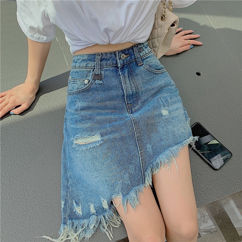 Chân váy jean ngắn thiết kế bất đối xứng thời trang cá tính dành cho nữ