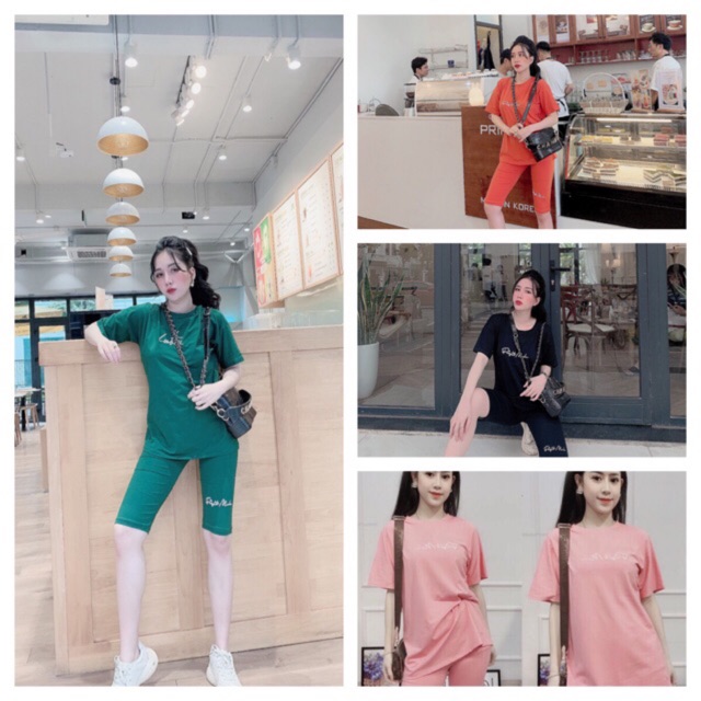 BỘ NỮ MẶC NHÀ THÊU CHỮ năng động chất cotton 100% chuẩn loại 1 quần ngố thêu T