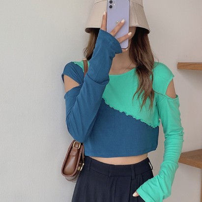 Áo thun cổ tròn tay dài hở vai hợp thời trang gợi cảm cho nữ