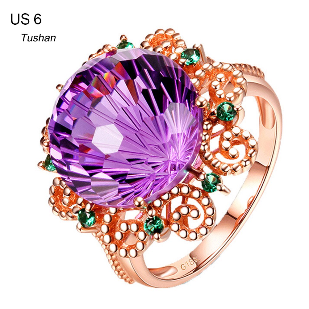 TUSH Fashion Women Faux Amethyst Finger Ring Wedding Engagement Banquet Jewelry Gift