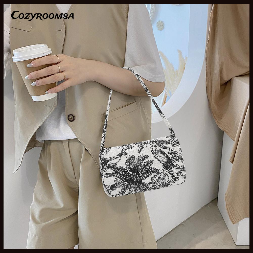 Túi Đeo Vai / Kẹp Nách Vải Canvas In Họa Tiết Kiểu Vintage Dễ Thương Cho Nữ