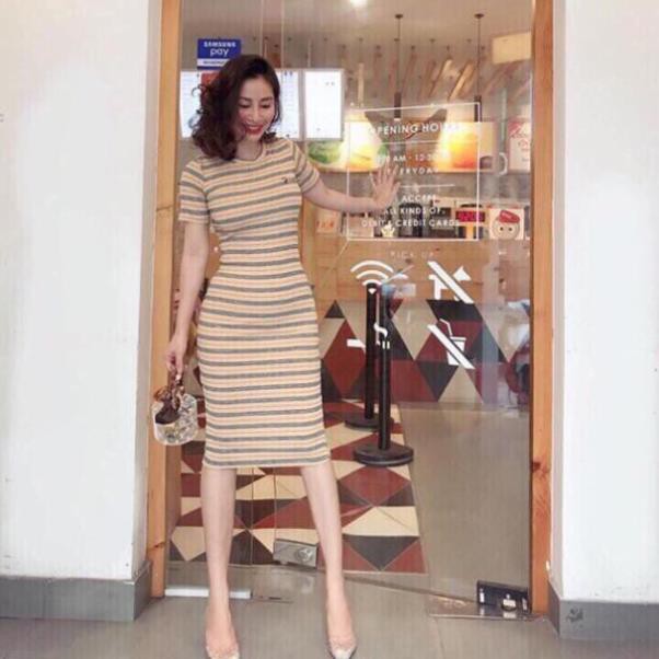 🍓VÁY BODY KẺ LOGO THÊU DÁNG MAXI 🤔