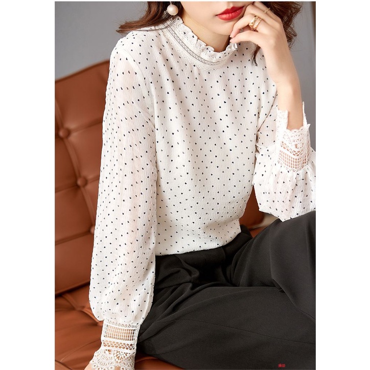 Áo Sơ Mi Chiffon Dáng Suông In Họa Tiết Trái Tim Thời Trang Mùa Thu Năm 2021
