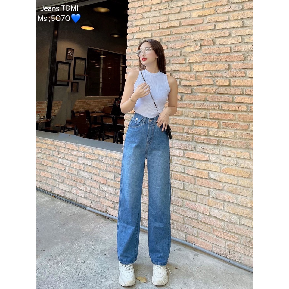 [ PHÂN TRẦN ] QUẦN JEANS ỐNG RỘNG NỮ LƯNG CAO TÚI NẮP LƯNG MÀU XANH ĐẬM FORM DÀI RỘNG CAO CẤP HADI SIÊU PHONG CÁCH