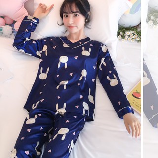 áo nữ đồ bộ pyjama pijama Đồ mặc nhà đồ ngủ nữ tiểu thư dễ thương lụa sexy cute bigsize dài tay hai 2 dây đồ ngủ In Hình Trái Tim Dễ Thương Cho Nữ