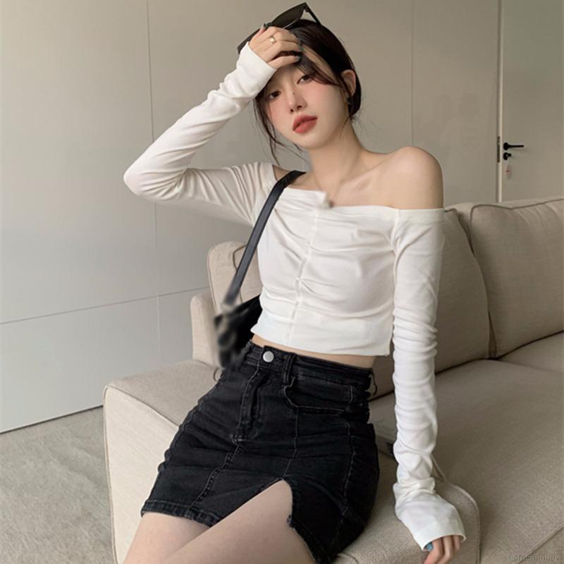 Áo thun tay dài hở vai dáng ôm cho nữ