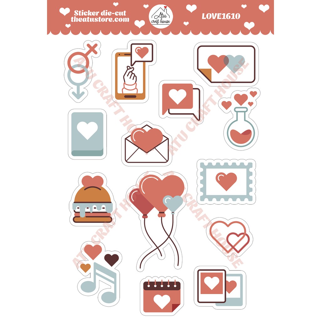 LOVE - Sticker die-cut - Sticker cắt rời - Nguyên liệu làm Scrapbook Handmade