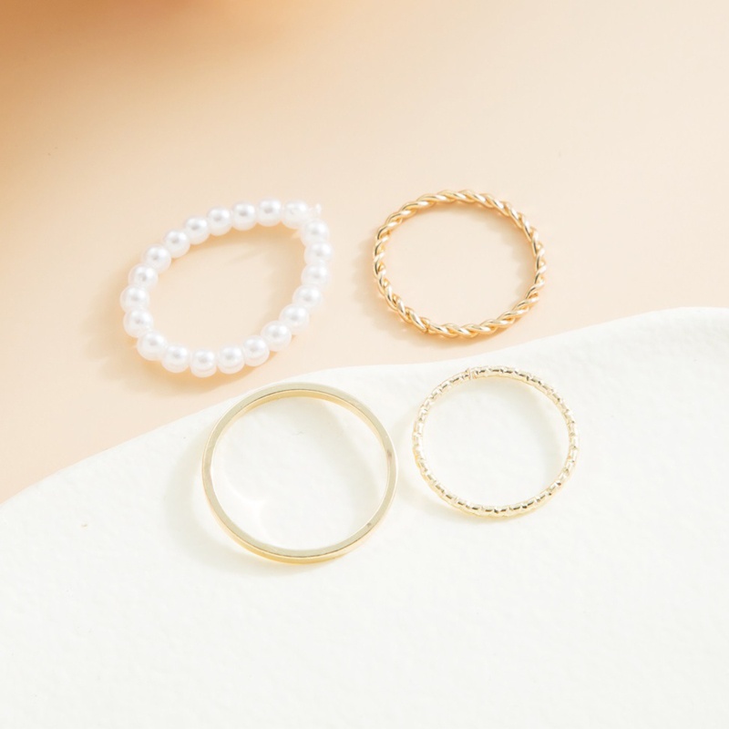 Set 4 Nhẫn Midi Dạng Hở Xếp Chồng Lên Nhau Đính Hạt Ngọc Trai Đơn Giản