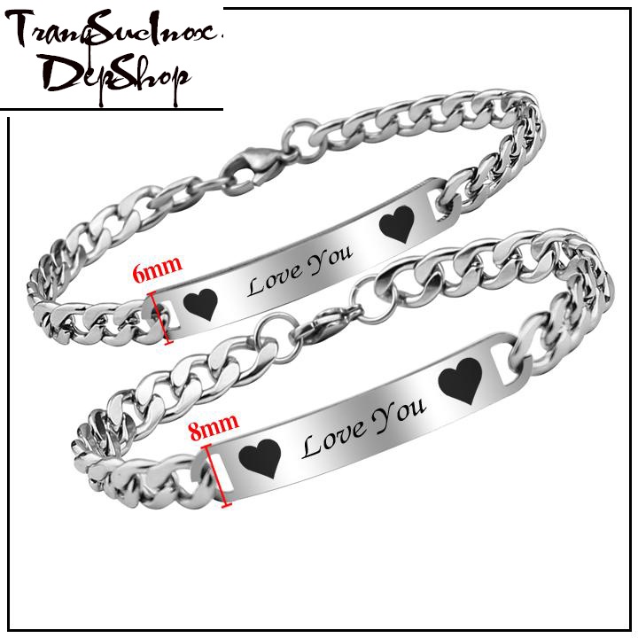 Lắc tay cặp đôi nam nữ (02 chiếc) bằng inox sáng đẹp, không đen, không gỉ, quà tặng ý nghĩa cho người yêu
