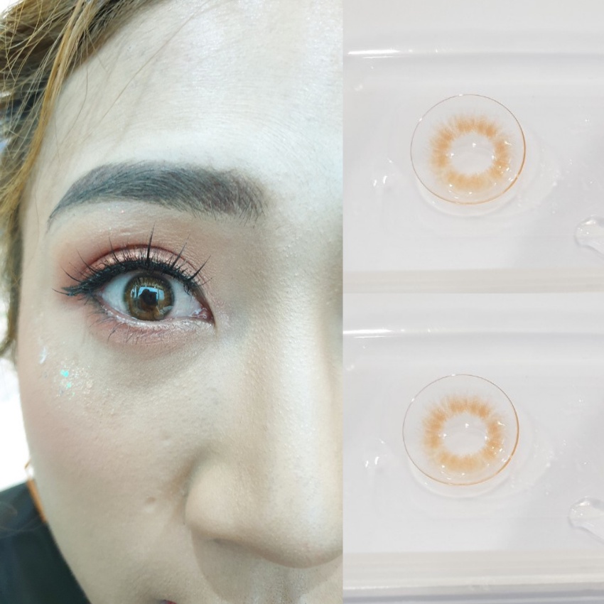 Kính áp tròng màu nâu Caramel  PONYTA BROWN ,giãn nhẹ 14.0mm, sử dụng 6 tháng , giá 1 cặp lens  kèm khay đựng .