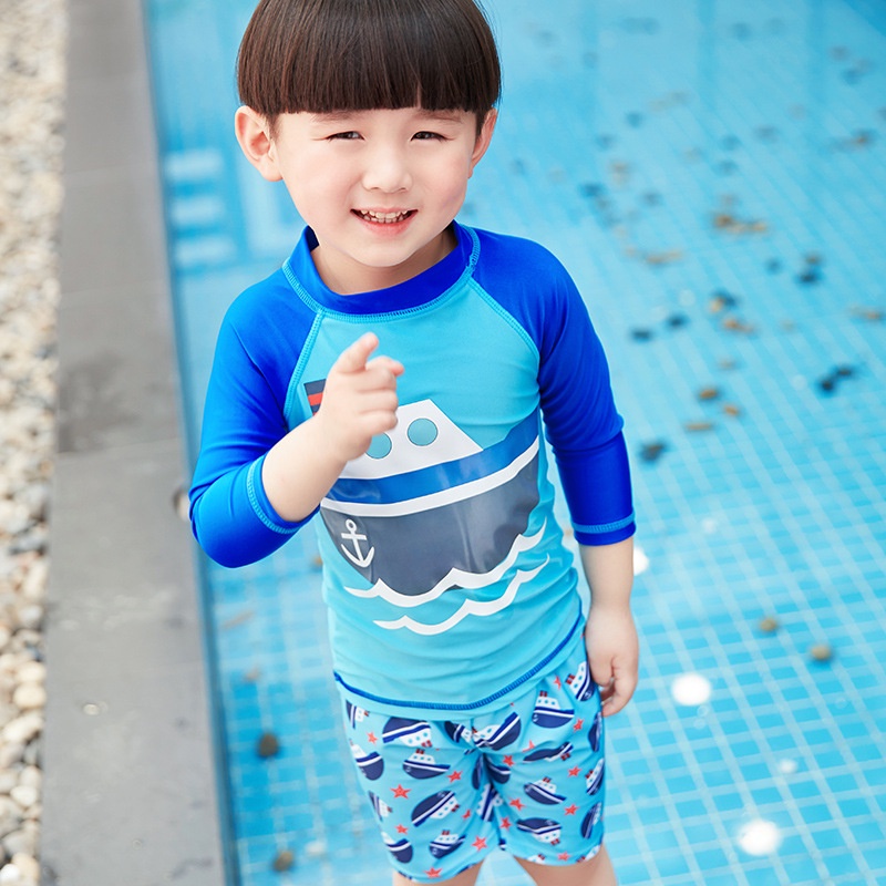 Bộ Đồ Bơi 3 Món Áo Tay Ngắn + Quần + Nón Thời Trang Dành Cho Bé Trai 2-11 Tuổi
