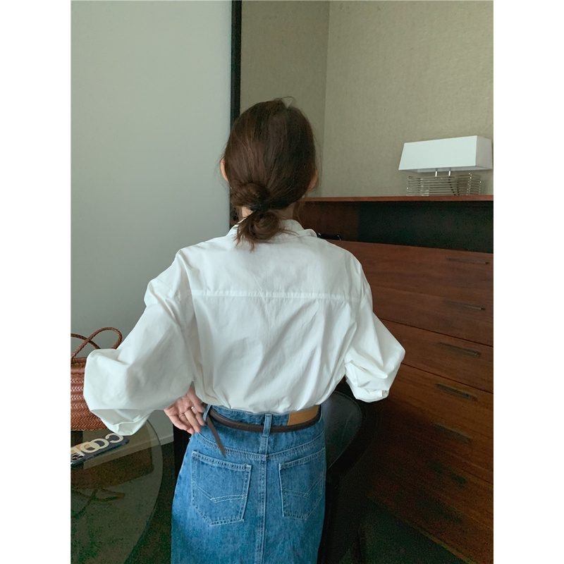 Áo Polo Dáng Rộng Tay Dài Có Túi Màu Trơn Thời Trang Dành Cho Nữ 49173