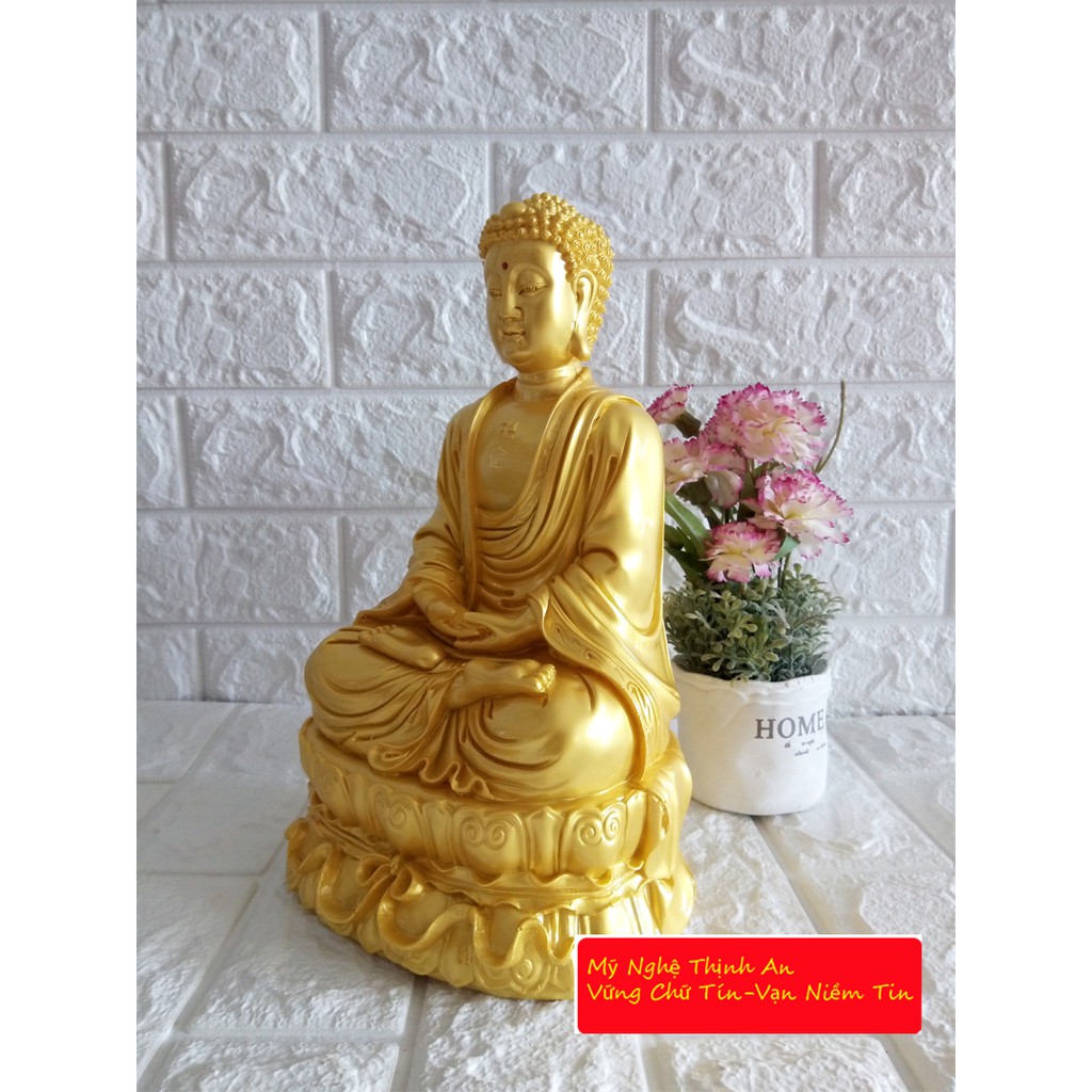 Tượng Thờ Phật ADIDA tọa đài sen đá poly vàng lớn cao 30cm - ADDV30