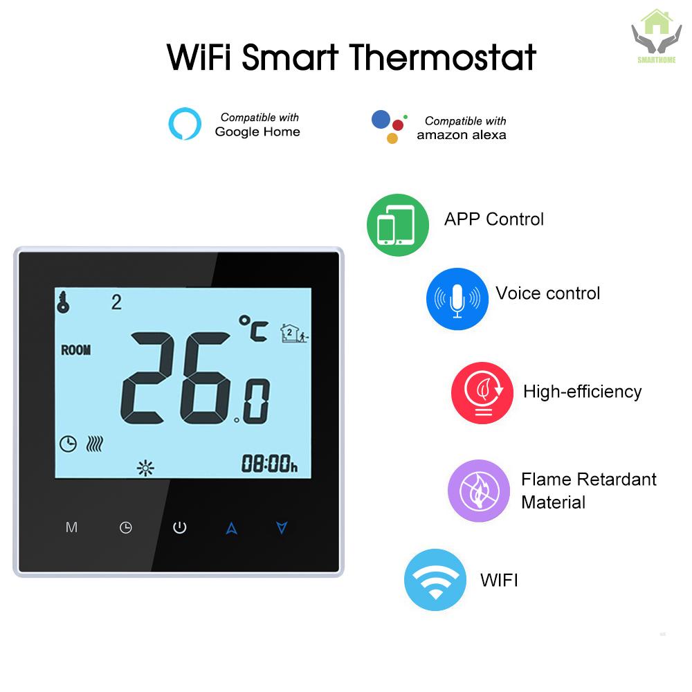 THP1000-GCLW Water/Gas Boiler Thermostat Smart WiFi Digital Temperature Controller Tuya/SmartLife APP Control Backlit LCD Display Programmable Voice Control Compatible with Amazon Echo/Google Home/Tmall Genie/IFTTT 3A AC95-240V