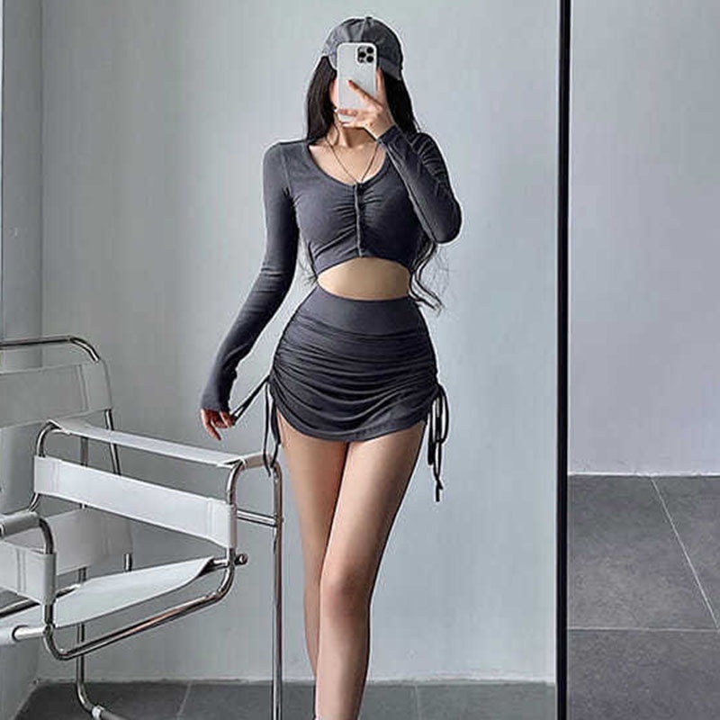 Chân váy Ielgy mỏng lưng cao phối dây rút thời trang cho nữ