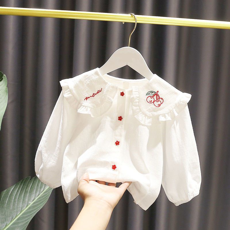 Áo Sơ Mi Tay Dài Cổ Búp Bê Thêu Họa Tiết Phong Cách Hàn Quốc Thời Trang Mùa Thu Mới Cho Bé Gái