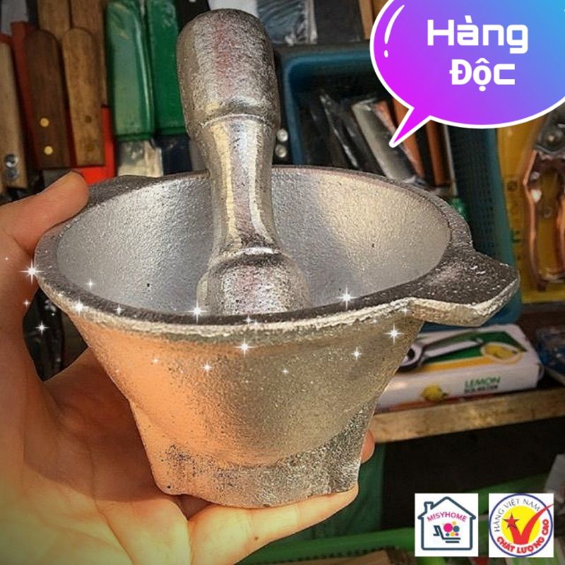 Bộ Chày Cối Mini Nhỏ Gang Nhôm Đúc Giã Hạt Tiêu Đồ Ăn Dặm Tỏi Ớt Dầm Hoa Quả Misyhome