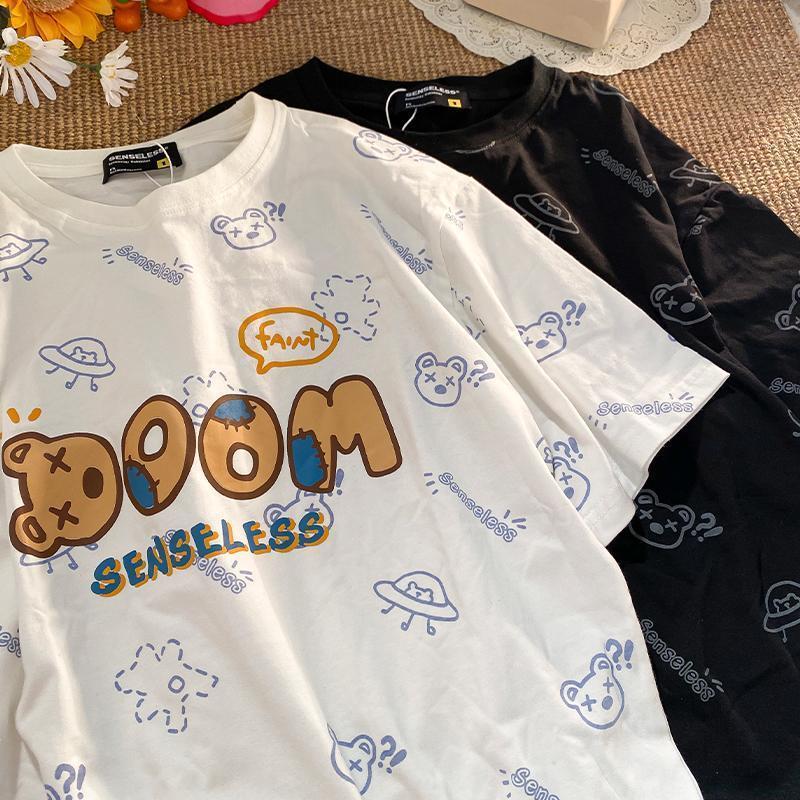 Áo Thun Tay Ngắn Dáng Rộng In Hình Gấu Thời Trang Mùa Hè Dành Cho Học Sinh