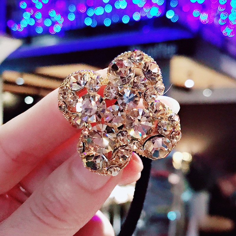 Dây Buộc Tóc Hình Cỏ Bốn Lá Đính Đá Thời Trang Hàn Quốc Cho Nữ