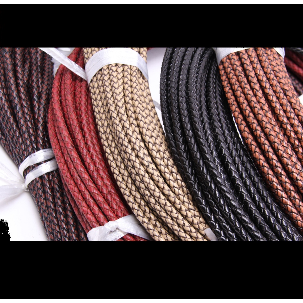 Dây da bò đan tròn vintage vòng đeo tay, dây túi - phụ kiện, phụ liệu làm đồ da handmade