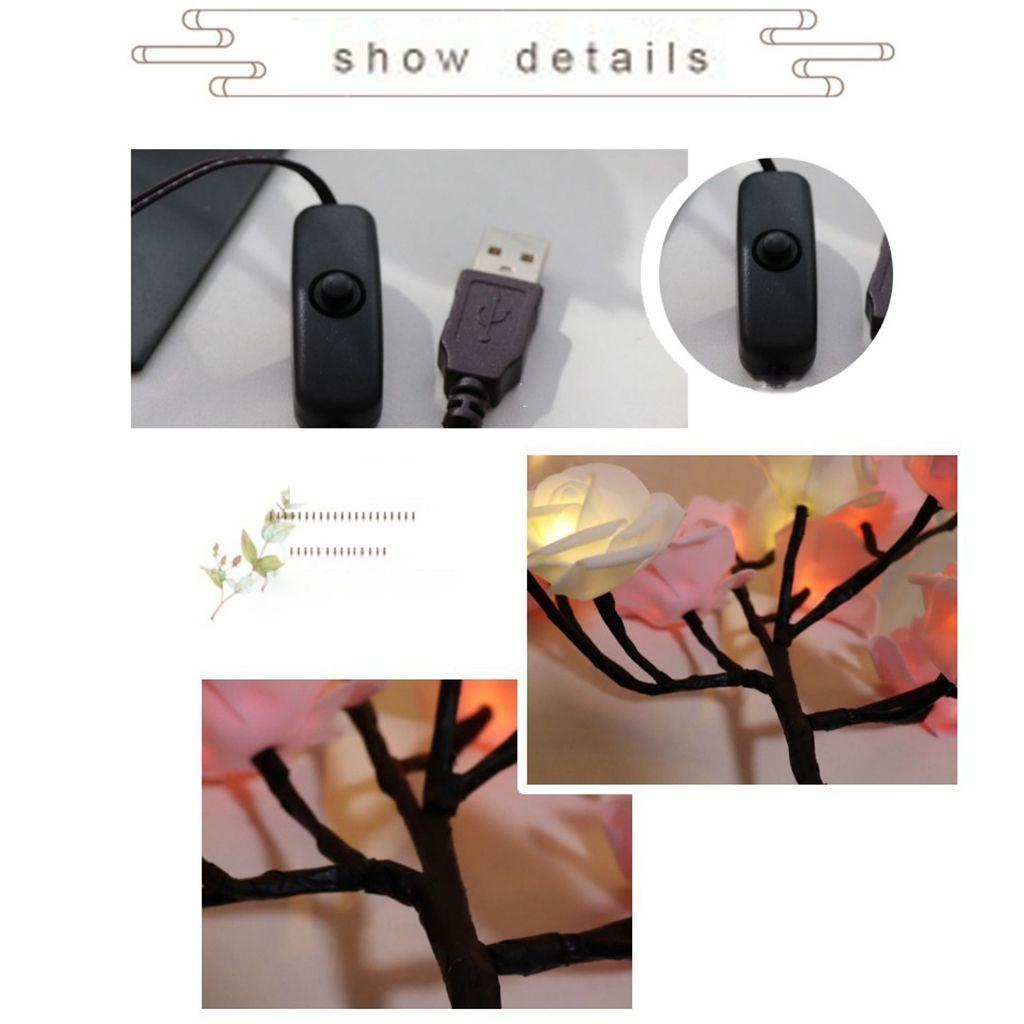 YIYU Cây Hoa Hồng Đèn Led 24 Bóng Nhiều Màu Sắc Kết Nối USB
