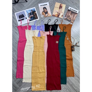 Váy maxi len trơn body 2 dây bún