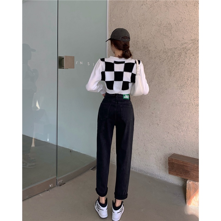 DUNEA Quần Denim Lưng Cao Ống Suông Cá Tính Thời Trang Cho Nữ