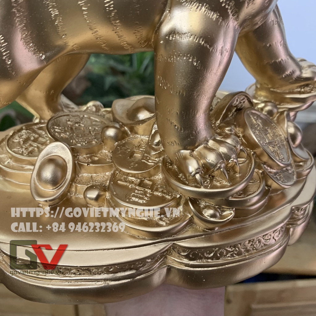 Tượng đá con Hổ trang trí phong thủy nhà cửa - Chiều Cao 18cm - Màu nhũ đồng