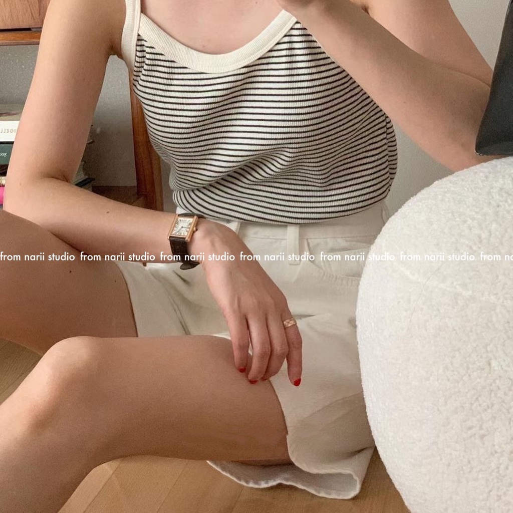 Quần jean ngố nữ màu trắng NARII quần short kaki hàn quốc cạp cao