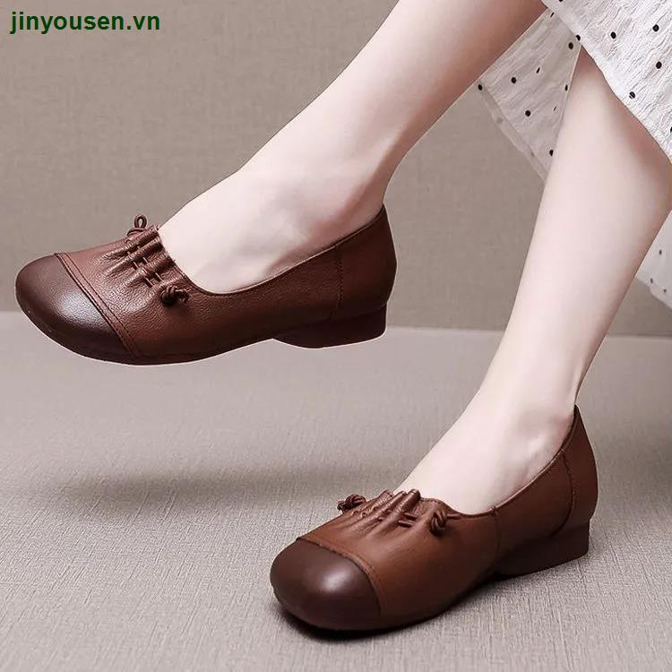 Giày Búp Bê Da Thật Mềm Mại Phong Cách retro Thời Trang Mùa Thu Cho Nữ 2022
