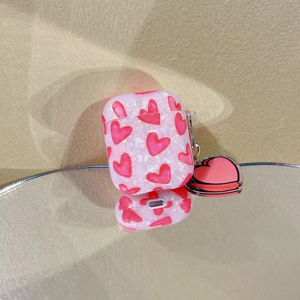 Vỏ Bảo Vệ Hộp Đựng Tai Nghe airpods 1/2 pro Kết Nối Bluetooth Bằng tpu Mềm Hình Trái Tim Màu Đỏ Có Dây Đeo