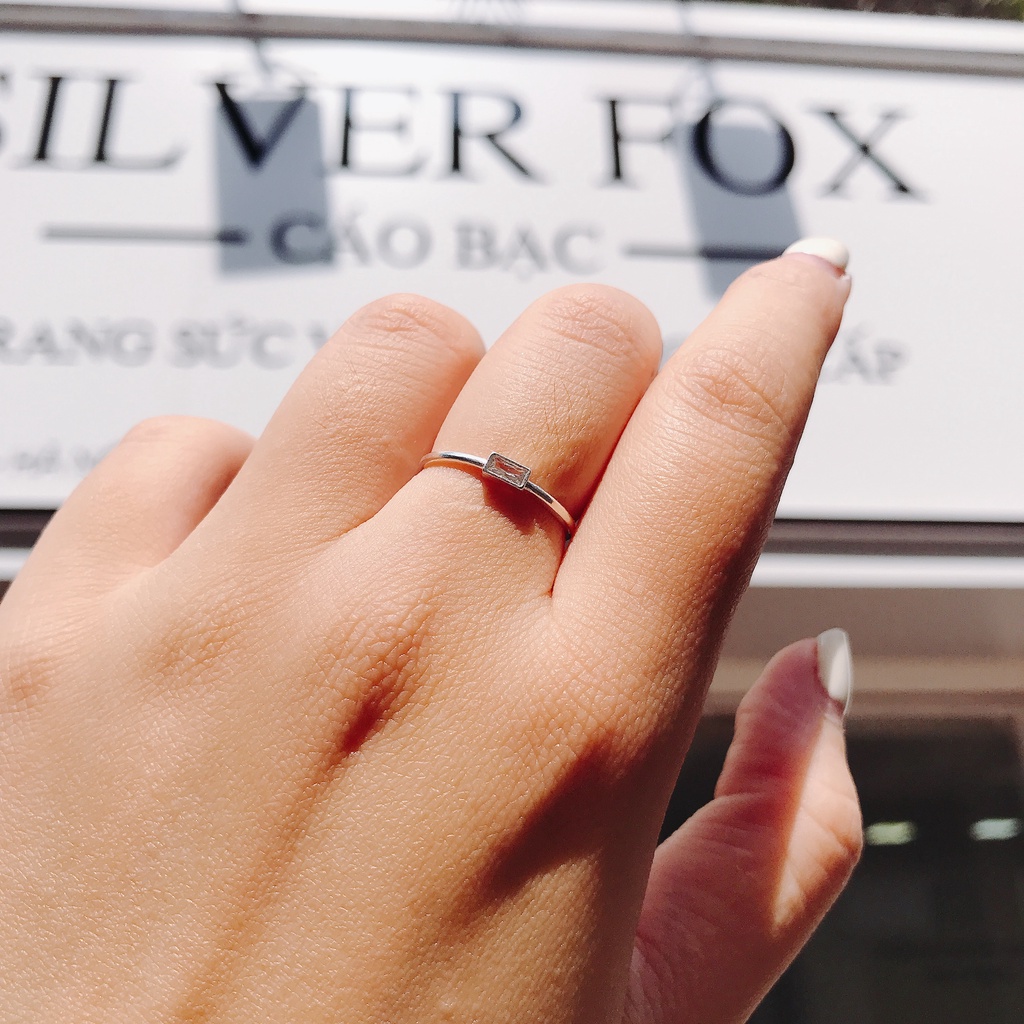 Nhẫn Bạc Ta S925 Cao Cấp CaoBac Silver Đính Đá Hình CHữ Nhật 4 Chấu Sáng Lấp Lánh Đơn Giản Thanh Lịch Dành Tặng Bạn Nữ