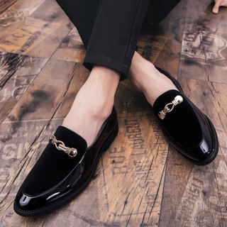 Luxury glossy black loafers for men