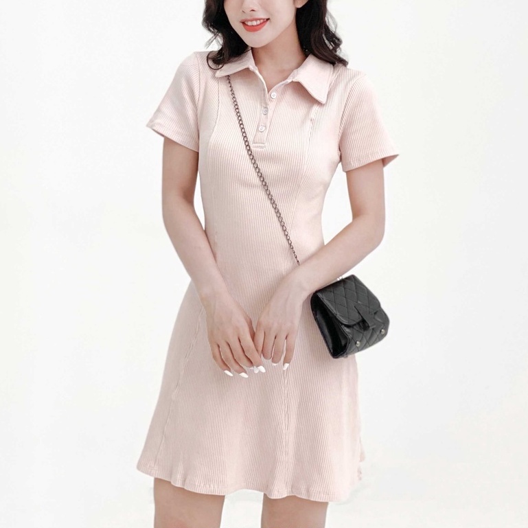 Đầm thun xòe tay ngắn cổ bẻ 2 nút xinh xắn thời trang ulzzang Hàn Quốc VM STYLE 21VD10T371504-21VD12T372204