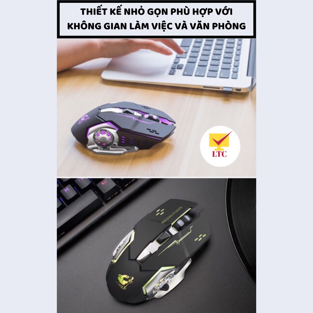 Chuột không dây gaming máy tính có đèn LED đổi màu, pin sạc cực trâu, tương thích pc, laptop chơi game cực đã - LTC