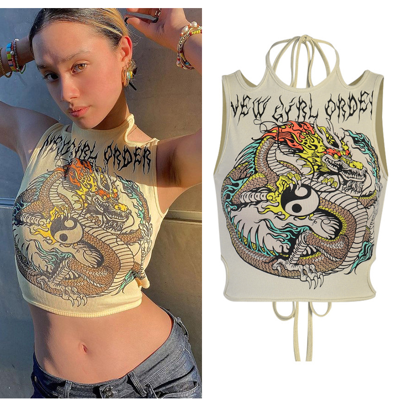 Áo Không Tay Họa Tiết Rồng Quyến Rũ Cá Tính Thời Trang Cho Nữ