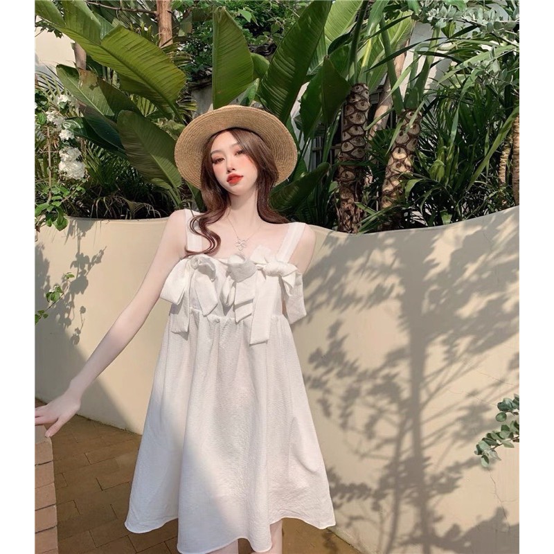 Váy đũi 2s nơ tiểu thư 2 màu trắng/đen | BigBuy360 - bigbuy360.vn