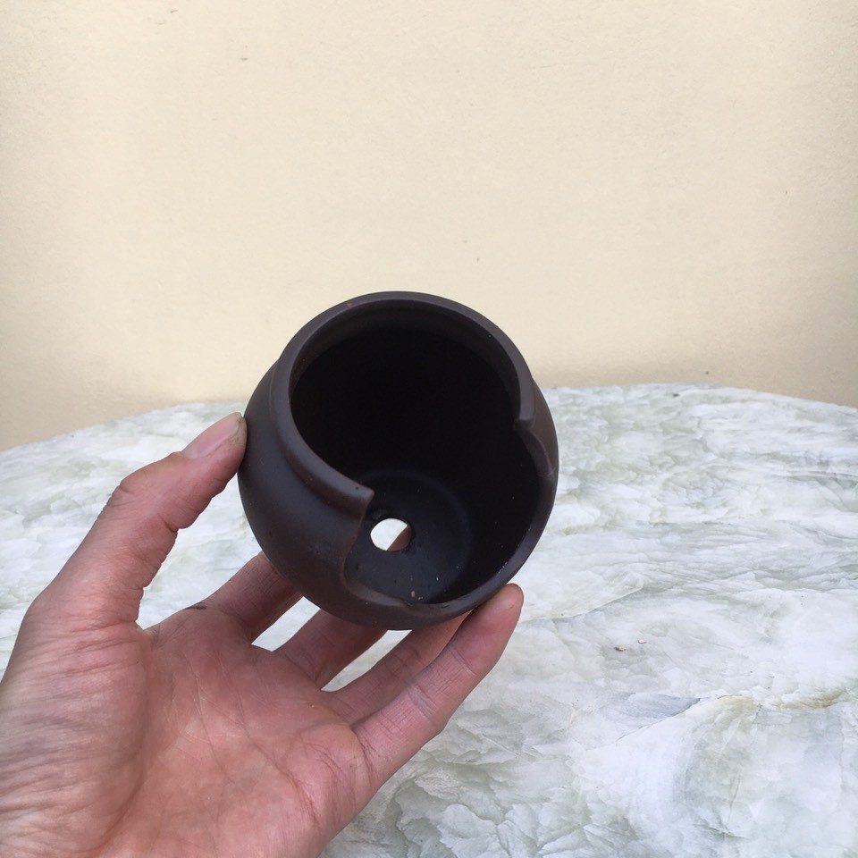Chum khoét bonsai mini đất nung màu đen gốm Bát tràng 1 size BM-113