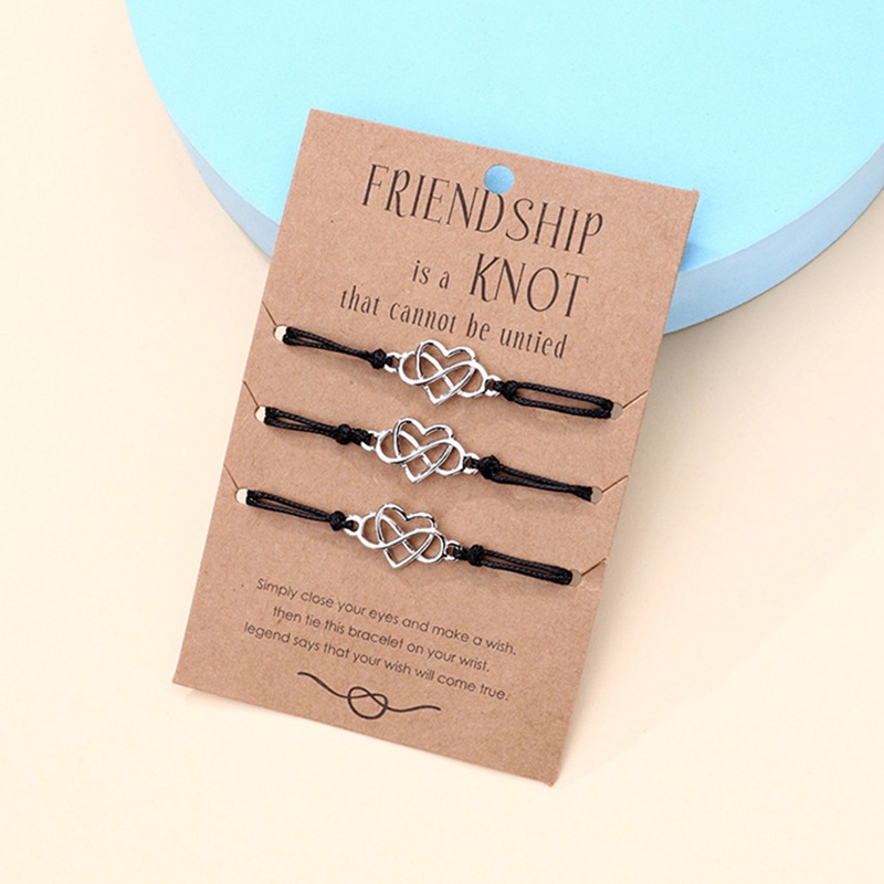 Set 3 Vòng Đeo Tay Dây Đan Phối Họa Tiết Trái Tim Thời Trang Đơn Giản