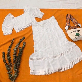 SET ÁO CROP PHỐI REN + CV ĐUÔI CÁ