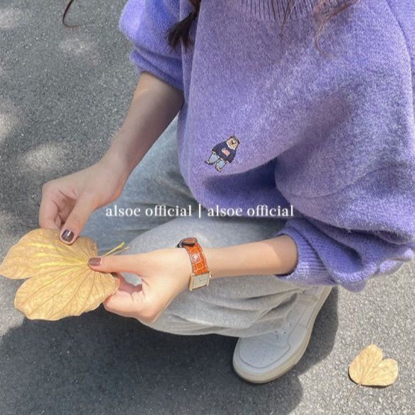 Áo Sweater Cổ Tròn Thêu Hình Gấu Hoạt Hình Phong Cách Hàn Quốc Cho Nữ